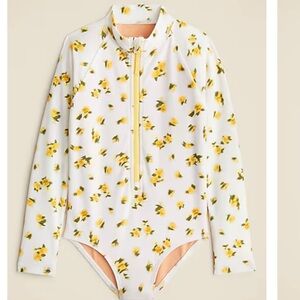 New with tags J.Crew girls white and yellow floral rash guard swim suit
